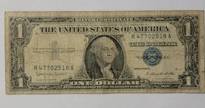 lot 50 image: 1957 B Silver Certificate Blue Dot