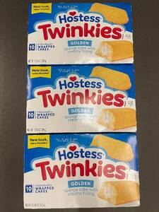 lot 24 image: Lot of 3 Boxes Hostess Twinkies Golden Sponge Cakes 10ct Each