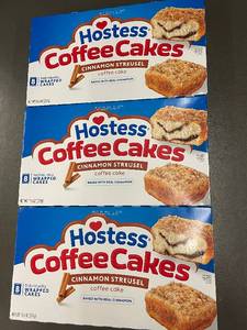 lot 26 image: Lot of 3 Hostess Cinnamon Streusel Coffee Cakes 8-Count Boxes