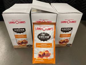 lot 335 image: Lot of 3 Boxes Land O Lakes Caramel & Chocolate Cocoa Mix (36 Packets Total)