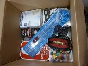lot 41 image: Box of misc items vintage to new - flag, books, string, toys