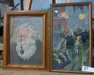 lot 87 image: Old man is oil on canvas, the other two are prints