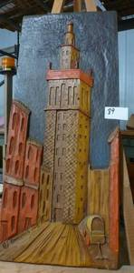lot 89 image: David Rouzier Haitian Villagers oil on canvas, and a 3d relief of buildings