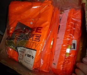 lot 116 image: FIVE 3XL yellow Rain suits or coats and FOUR 4XL blaze orange coats
