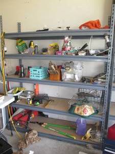 lot 113 image: Contents of shelf including tools, ...