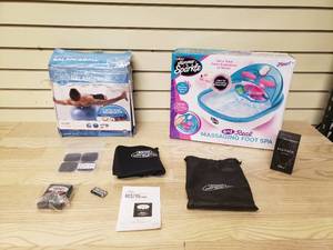 lot 57 image: Total body balance ball, shimmer n sparkle massaging foot spa, Dior sauvage Colone, forever back back pain relief belt
