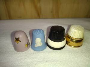 lot 110 image: Wedgwood with Josiah Wedgwood Image, 1 Purple & Stars and 2 Large Ceramic Thimbles