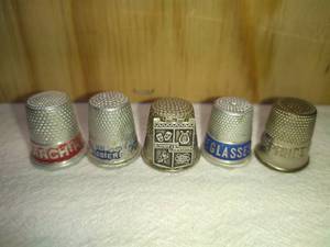 lot 188 image: 5 Assorted Advertising Metal Thimbles