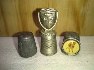 lot 200 image: 3 Thimbles 1984 Olympics Pewter, 1982 Worlds Fair and Souvenir Pewter