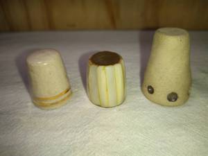 lot 109 image: 1 Mt St. Helens Ash, 1 Mother of Pearl and Copper, 1 Unique Ceramic Thimbles