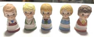 lot 10 image: Set of 5 Hand painted Ceramic Children Thimbles