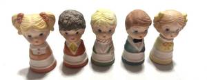 lot 11 image: Set of 5 Hand painted Ceramic Children Thimbles