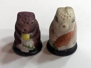 lot 34 image: 2 Bisque Thimbles Bunny and Squirrel
