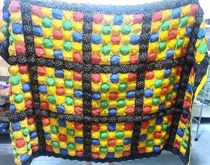 Bold Pillow Twin Quilt Hand Stitched. Amazing Colors. 62" X 89"