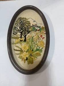 lot 224 image: Embroidered Picture in Oval Frame