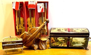 lot 41 image: Collection of Miniature Musical Instrument Figurines and Keepsake Box