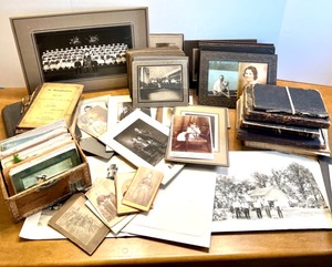 lot 45 image: Vintage Family Photograph Album and Ephemera Collection with Old Books