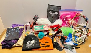 lot 47 image: Large Costume  Dress up Accessory Lot with Hats, Masks, Scarves, Headbands, and Holiday Items SEE ALL PHOTOS