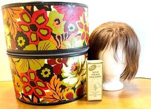 lot 48 image: Wig with Stand, Super Pro Wig Head Holder, and Floral Hat Box Set