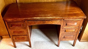 lot 156 image: Vintage Wooden Office Desk with 7 Drawers