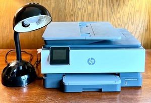 lot 165 image: HP OfficeJet Pro 8025e All-in-One Printer and Black Desk Lamp