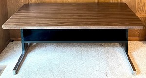 lot 166 image: Wood Grain Laminate Office Desk with Metal Legs and Lower Shelf