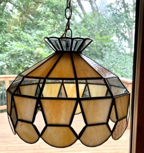 lot 170 image: Vintage Stained Glass Pendant Lamp with Chain and Canopy