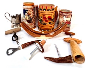 lot 244 image: Collection of Beer Steins and Mug with Barware Accessories