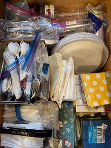 lot 176 image: Collection of Disposable Tableware including Plates, Cups, Utensils, and Napkins