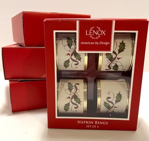 lot 177 image: Lot of 4 Lenox Holiday Napkin Rings Sets, Holly Pattern, 16 Pieces