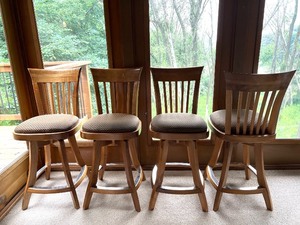 lot 186 image: Set of 4 Mikhail Darafeev Swivel Bar Stools with Upholstered Seats