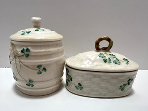 lot 191 image: Belleek Ireland Shamrock Porcelain Jar and Musical Trinket Box