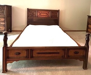 lot 12 image: Vintage Wooden Berkey & Gay Full-Size Bed Frame with Ornate Headboard