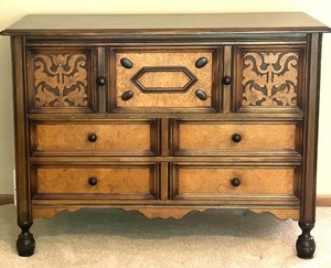 lot 13 image: Vintage Berkey & Gay Wood Dresser with Ornate Drawer Fronts