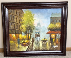 lot 18 image: Framed Paris Street Scene Oil Painting Signed