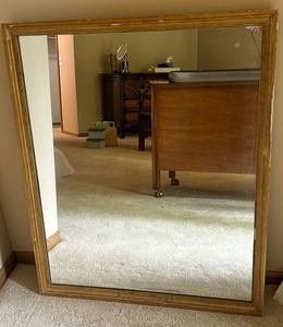 lot 23 image: Large Wall Mirror with Vintage Wood Frame by Clyde L. Smith