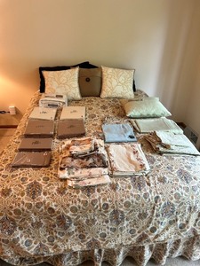 lot 26 image: Large Collection of Bed Linens, Comforter Covers, Sheet Sets, and Decorative Pillows with Queen Select Number Mattress