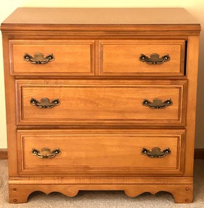 lot 61 image: American Home Furnishings 4-Drawer Wooden Chest with Brass Handles