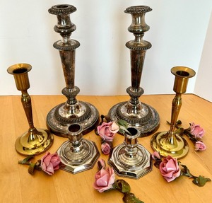 lot 84 image: Collection of 6 Candlestick Holders with Dresden Porcelain Roses