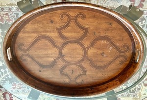 lot 129 image: Wooden Oval Serving Tray with Decorative Inlay