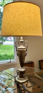 lot 134 image: Marble and Metal Table Lamp with Drum Shade