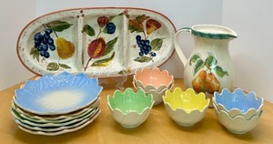 lot 140 image: Assorted Italian Ceramic Serving Set with Fruit Tray, Pitcher, Plates and Bowls