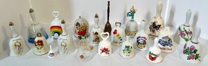 lot 226 image: Collection of 20 Decorative Porcelain and Brass Souvenir Bells