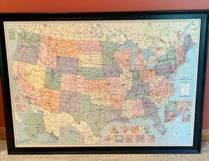 lot 233 image: Framed United States Wall Map with Color-Coded States