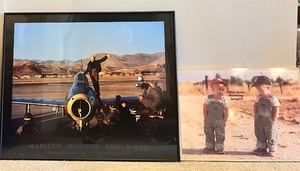 lot 236 image: Framed Art Prints Marilyn Monroe and F-84G Photograph, You Been Farming Long Kids Poster