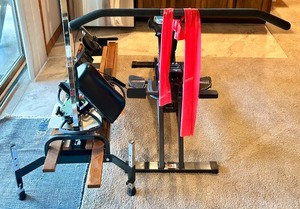 lot 239 image: Nordictrack and HealthRider Home Exercise Machines with Digital Monitor, Band Kit, and Dumbbells