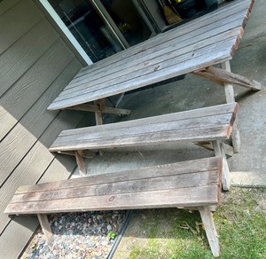 lot 270 image: Rustic Wooden Picnic Table with 2 Benches
