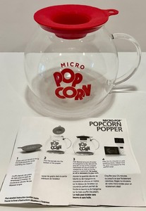 lot 293 image: Micro-Pop Glass Popcorn Popper with Red Silicone Lid