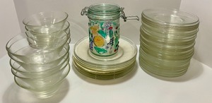 lot 294 image: Collection of Vintage Clear Glass Bowls, Plates, and Decorative Glass Jar