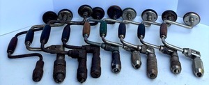 lot 96A image: Vintage Hand Crank Brace Drills with Wood Handles